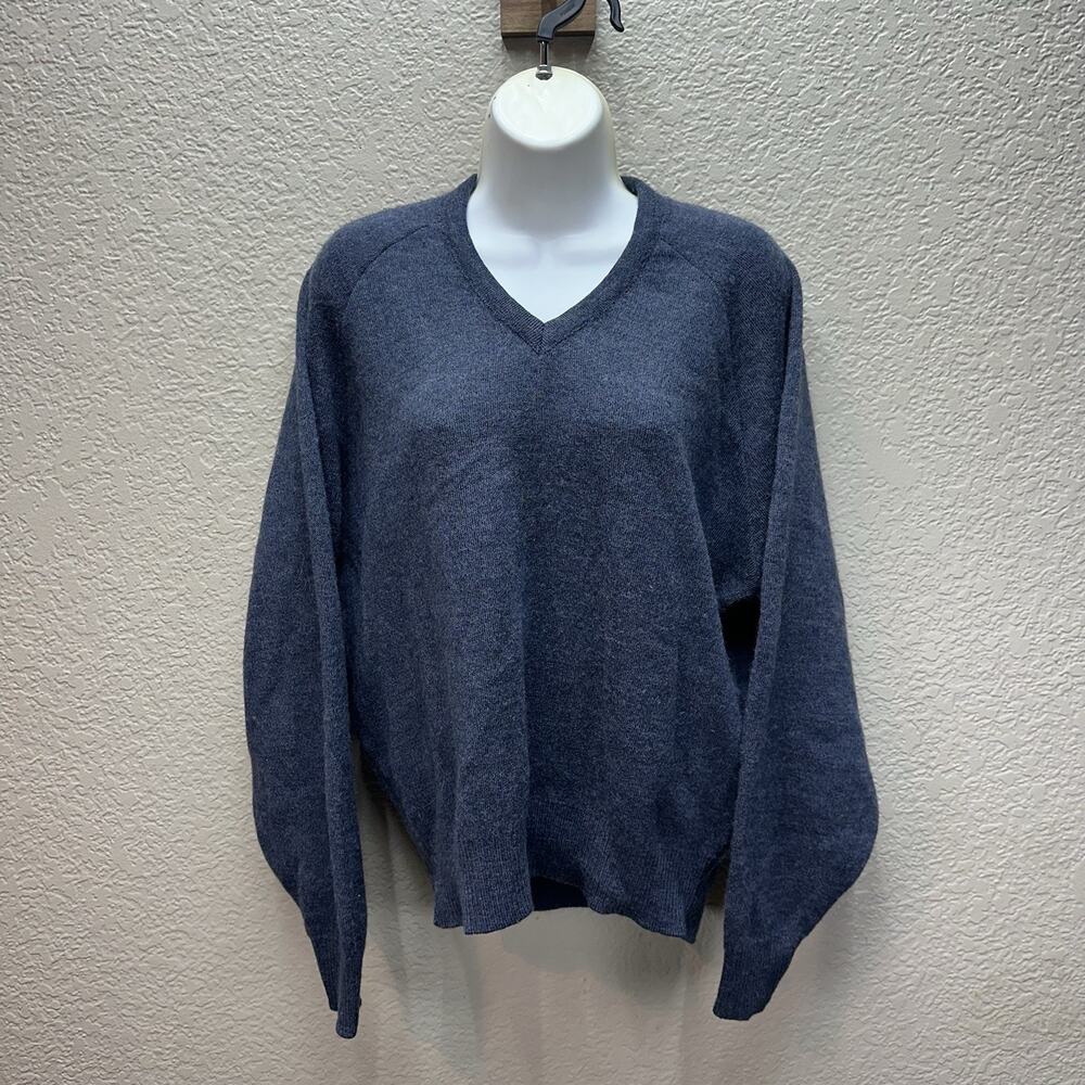 VTG Tundra Size M 100% Wool Pullover Ocean Blue Long Sleeve V-Neck Sweater Top